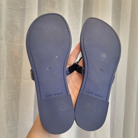 Tory Burch Miller Soft Patent Leather Sandals Metallic Navy Size 10.5 - Picture 7 of 17